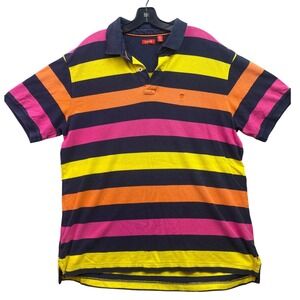 IZOD Shirt Mens Extra Large Striped Polo Colorful Colorblock Preppy Academia